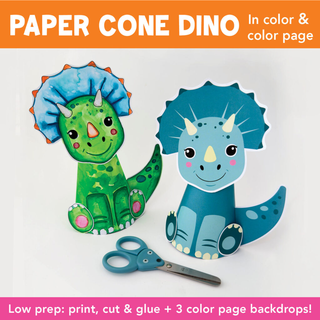 Printable paper cone triceratops craft
