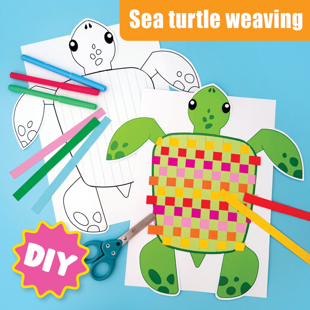 Sea Turtle Craft Printable, Paper Weaving Fine Motor Craft For Kids