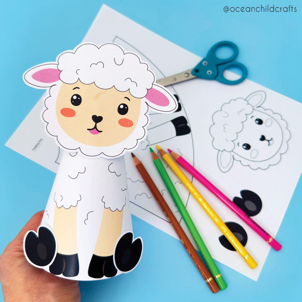 animal crafts for kids, paper cone sheep craft