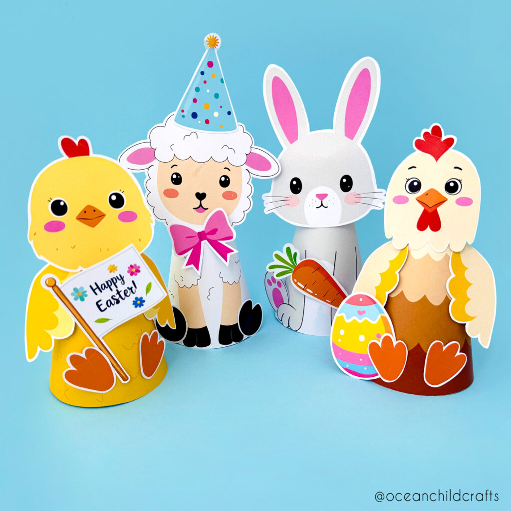 Step by step on how to make paper animals, like these paper animal Easter puppets