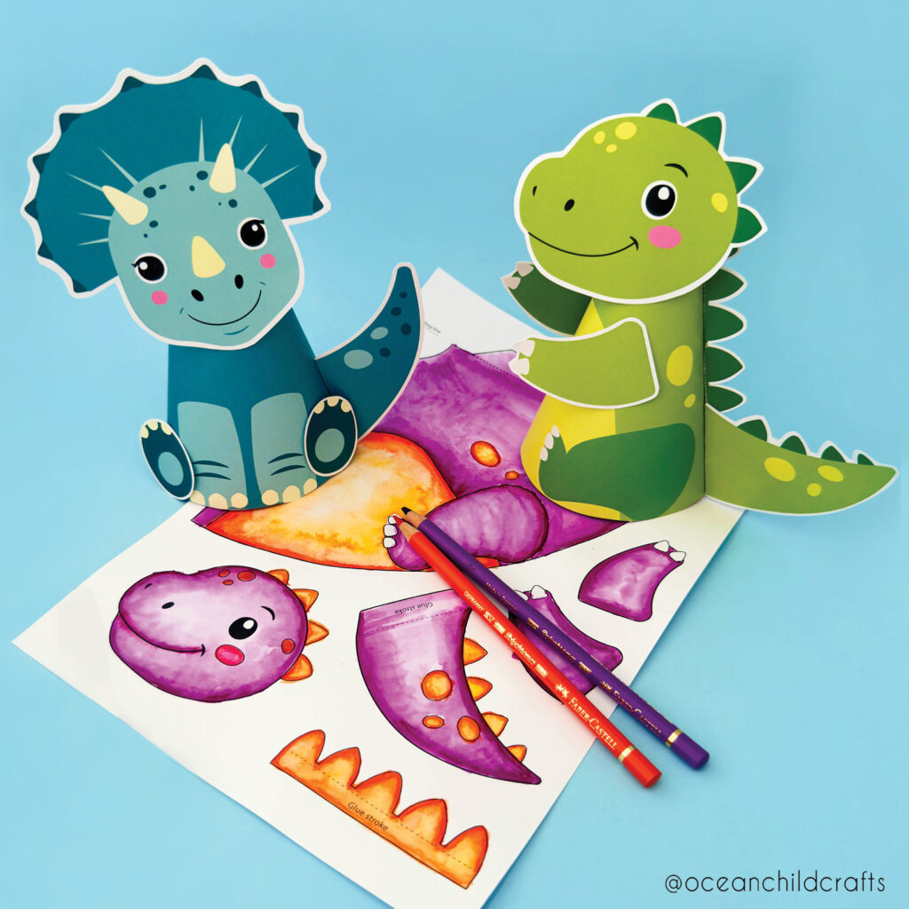 Paper cone dinosaur puppet, easy way to craft dinosaurs with only paper!