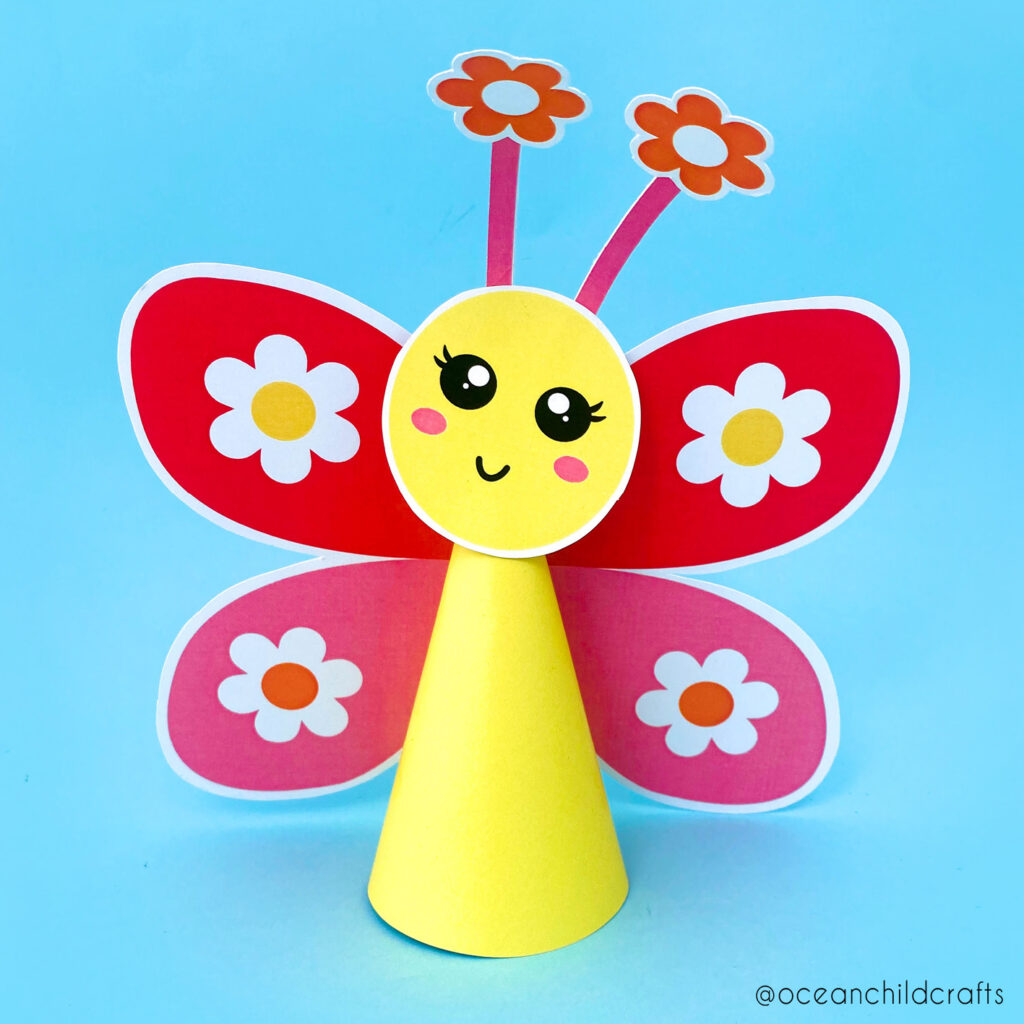 spring animal crafts, paper cone butterfly